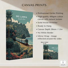 Sri Lanka Wall Art Print | Train Travel Poster featuring scenic railway and lush landscapes.