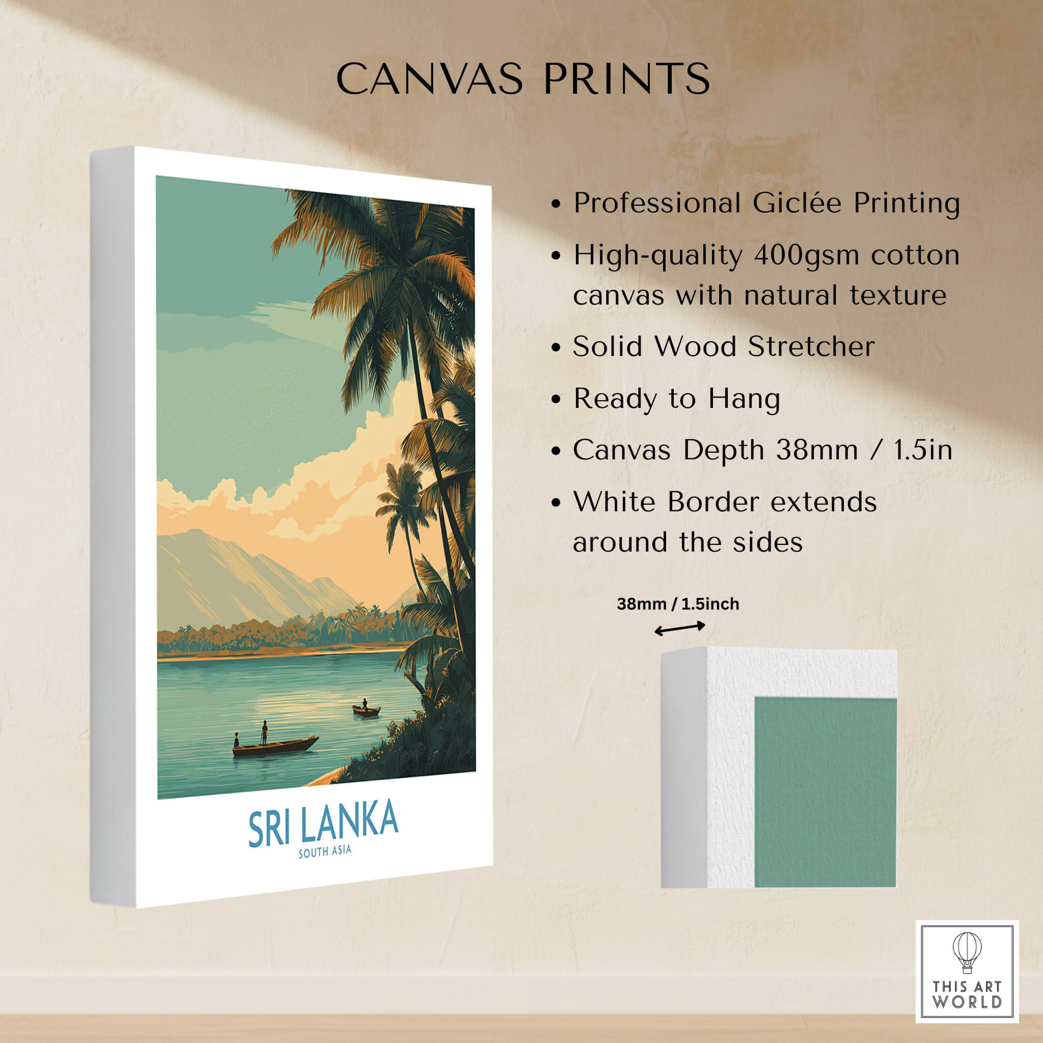 Sri Lanka Canvas Print | Traditional Boat Scene Poster showcasing professional Giclée printing and natural textures.