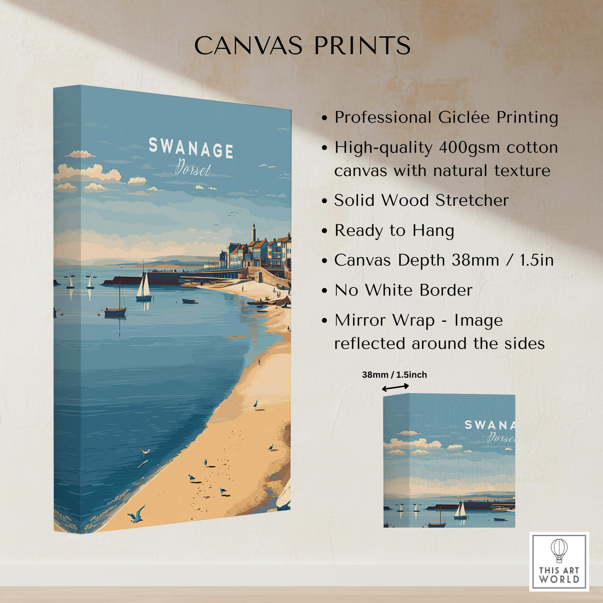 Swanage Dorset Travel Poster | English Coastal Town Wall Art Print showcasing canvas print features and design.