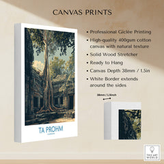 Ta Prohm Cambodia Canvas Print | Iconic Tree Root Ruins Poster showcasing professional Giclée printing and natural texture.
