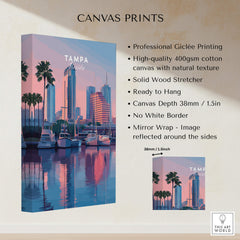 Tampa Florida Travel Poster | Marina Harbor & Skyline Wall Art Print showcasing marina and skyline in vibrant colors.