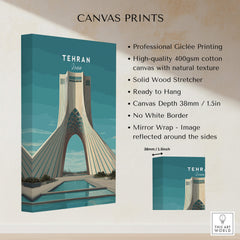 Tehran Wall Art Print | Iran Travel Poster showcasing Azadi Tower in high-quality canvas print.