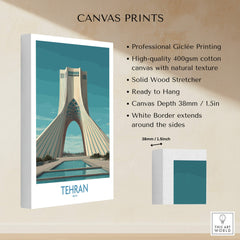 Tehran Poster Iran | Azadi Tower Sunset Architecture Canvas Print showcasing professional Giclée printing and solid wood structure.