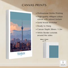 Tehran Iran Canvas Print | Evening City Landscape Poster showcasing high-quality production details and design.