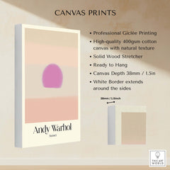 Andy Warhol Sunset Pastel Pink Purple Pop Art Print Subtle Abstract Poster Wall Art with Giclée printing details.