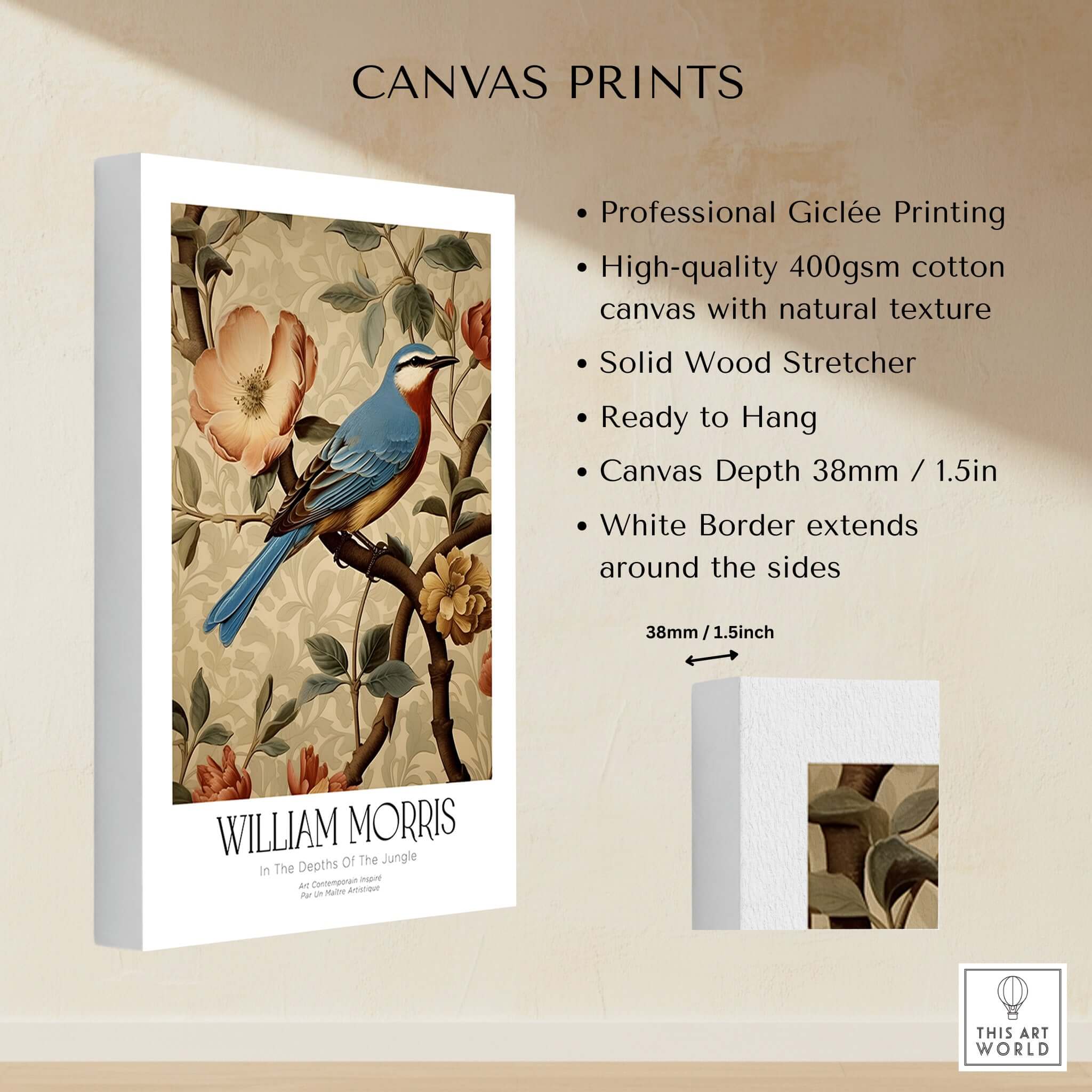 William Morris Prints - Blue Bird Floral Art Print - Botanical Poster Canvas print with Giclée printing.