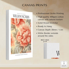 William Morris Prints - Pink Peony Pattern Art Print - Floral Botanical Poster on canvas with Giclée printing details.