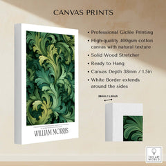 William Morris Prints - Green Acanthus Swirl Pattern Art Print - Botanical Foliage Poster displayed on canvas.