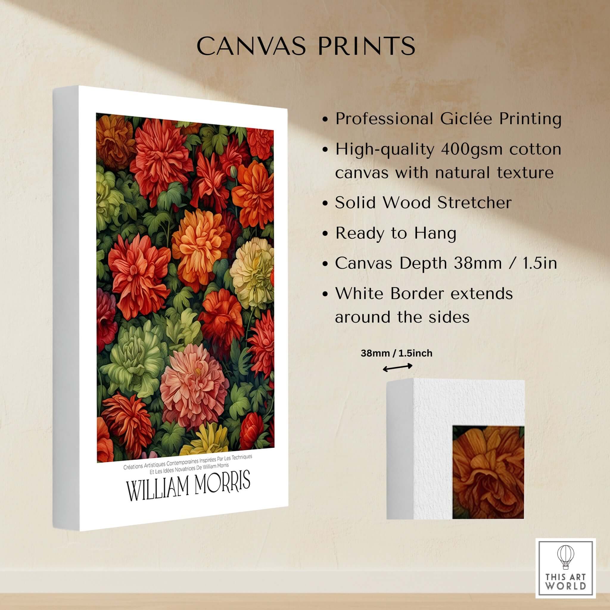 William Morris Prints - Abundant Floral Bloom Art Print - Colourful Botanical Poster with floral design on canvas.