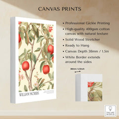 William Morris Prints - Apple Tree Fruit Botanical Art Print - Orchard Blossom Poster showcasing professional Giclée printing and canvas details.