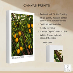 William Morris Prints - Illustrated Orange Tree Art Print - Botanical Fruit Poster on canvas with vibrant fruit and leaves.