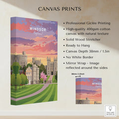 Windsor Castle England travel poster canvas print with vibrant sunset and mirror wrap detail