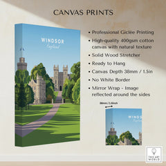 Windsor England travel poster canvas print with castle illustration and canvas details