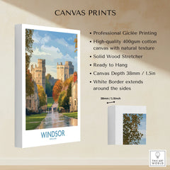 Windsor England cityscape canvas print with cotton texture, white border, and wall art details