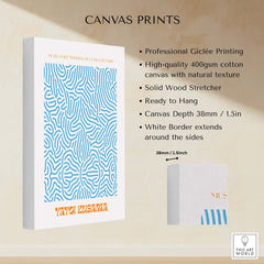 Yayoi Kusama Blue Infinity Net Pattern Abstract Art Print Paris Exhibition Poster displayed on high-quality canvas print.