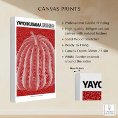 Yayoi Kusama Red White Pumpkin 2013 Singapore Exhibition Art Print Poster Polka Dot displayed on canvas with Giclée printing.