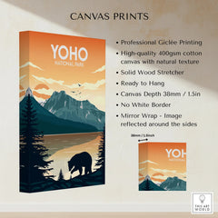 Stretched canvas wall art featuring a Yoho National Park mountain landscape with bear silhouette.
