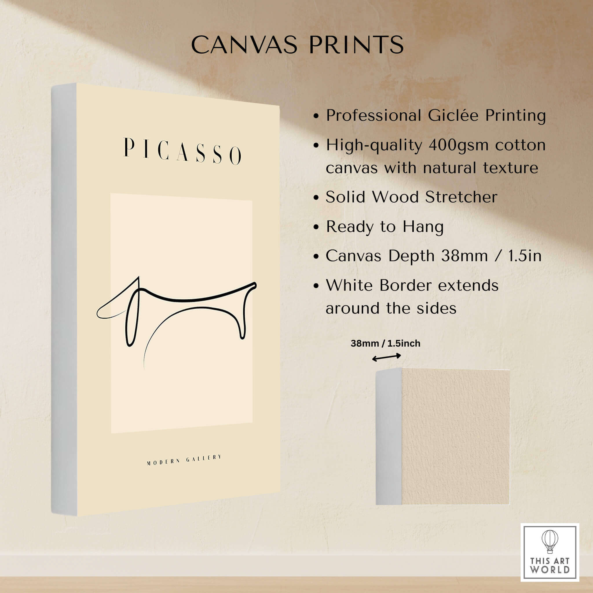 Picasso Dachshund Dog Line Art Minimalist Animal Poster Modern Gallery Print displayed as a Giclée canvas print.