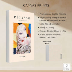 Picasso Blonde Woman Abstract Portrait Print Cubist Style Poster Artwork Collection canvas print details and specifications