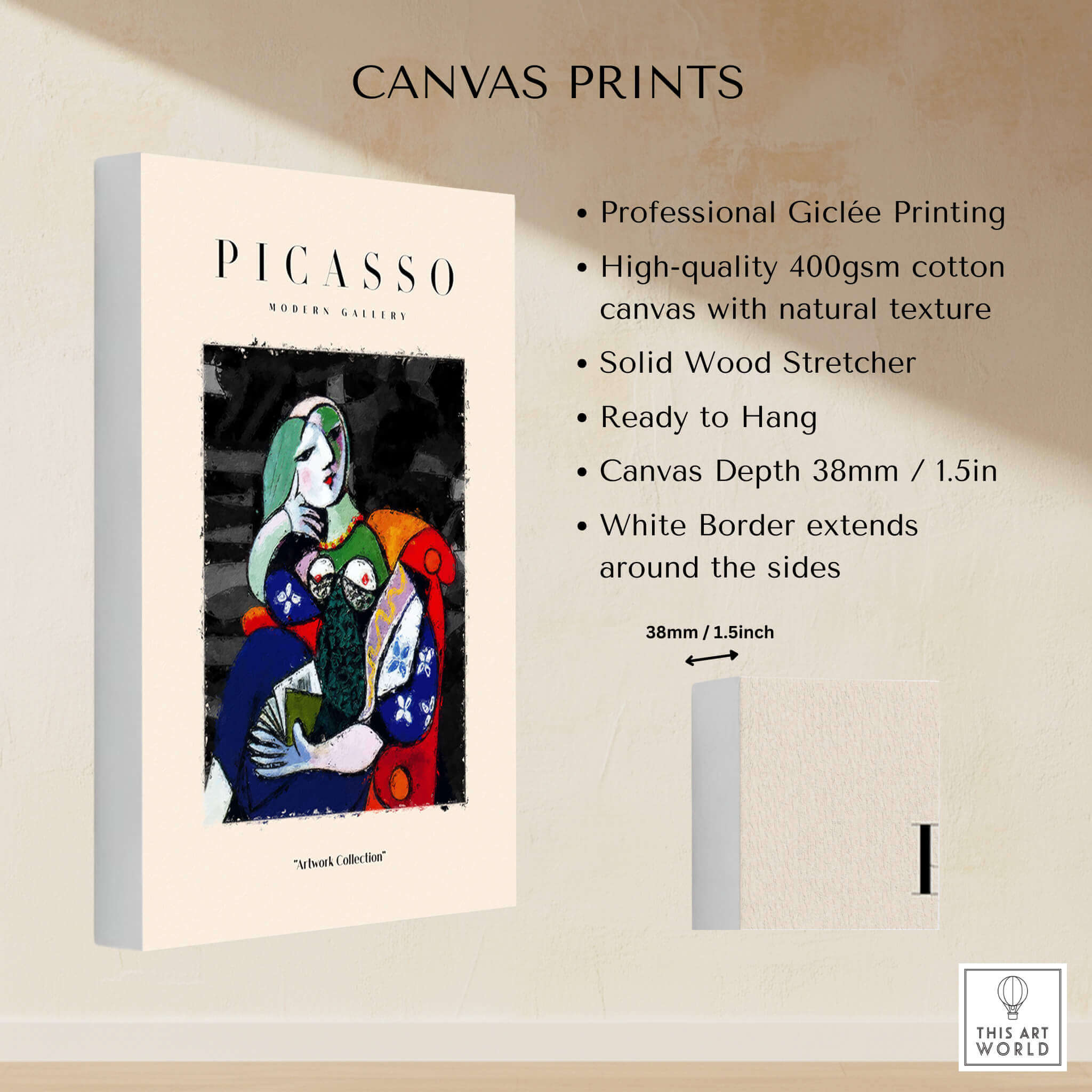 Picasso Seated Woman Reading Abstract Figure Art Print Modern Gallery Artwork Poster details, including canvas print specifications.