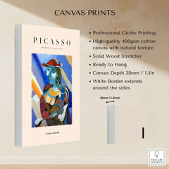 Picasso Woman Red Hat Blue Face Portrait Print Colorful Cubist Poster Artwork Collection on canvas with natural texture