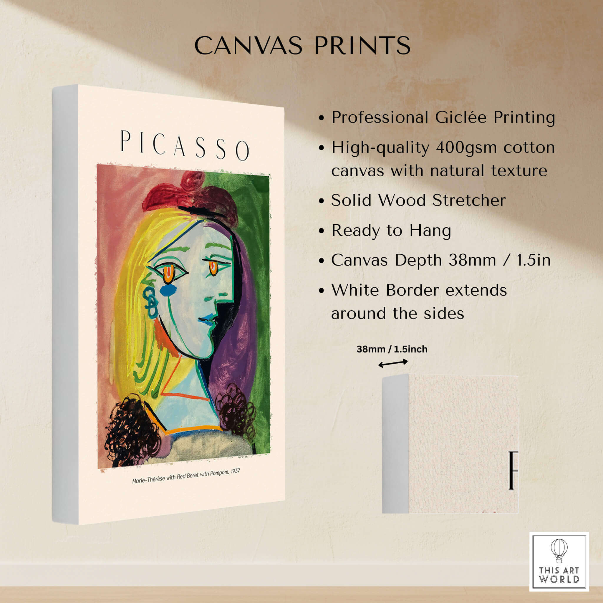 Picasso Marie Thérèse Red Beret Pompom 1937 Portrait Art Print Cubist Poster Colorful on canvas