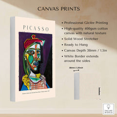 Picasso Woman Beret Checked Dress Marie Thérèse 1937 Art Print Cubist Portrait Poster showcasing features and details.