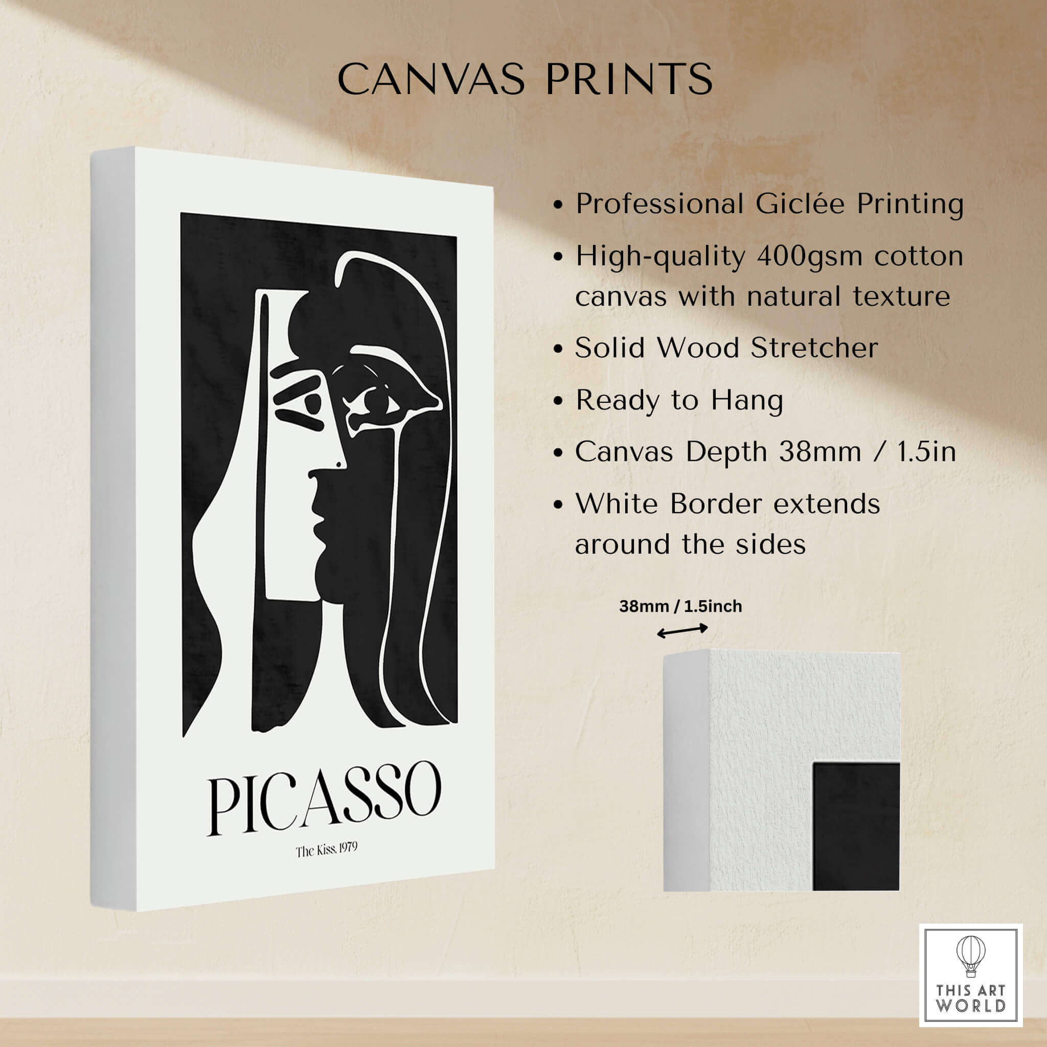 Picasso The Kiss 1979 Black White Abstract Profile Poster Art Print Wall Decor with professional Giclée printing quality.