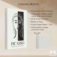 Picasso Portrait Deux Parties Black White Split Face Art Print Poster on canvas with professional Giclée printing.