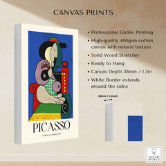 Picasso Femme a la Montre Woman Watch 1967 Art Print Cubist Poster Colorful Wall Art on canvas with details.