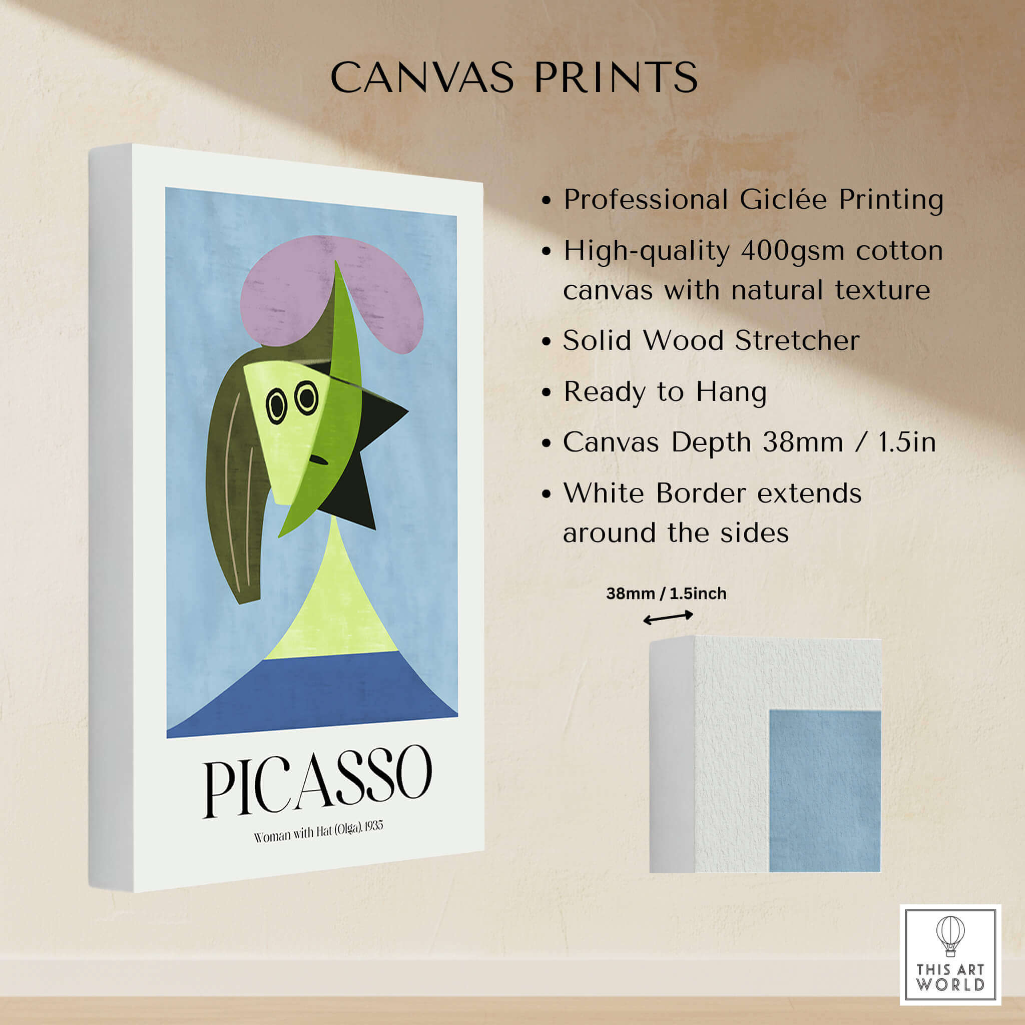 Picasso Woman Hat Olga 1935 Abstract Portrait Art Print Simple Shapes Poster Decor with canvas details.