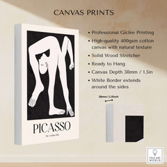Picasso The Acrobat 1930 Black White Figure Poster Minimalist Art Print Wall Decor displayed on canvas with white border