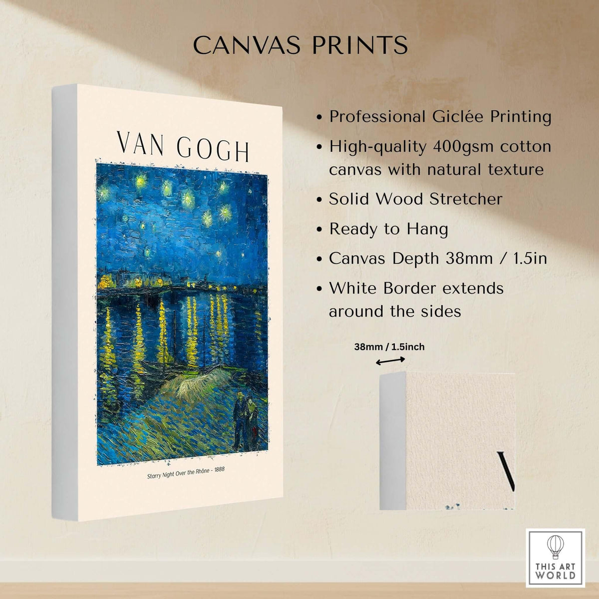 Vincent van Gogh Starry Night Over the Rhône 1888 Post Impressionist Landscape Poster Print on canvas with professional Giclée printing.