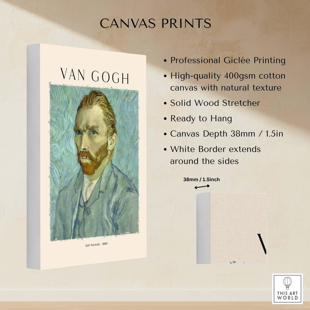 Vincent van Gogh Self Portrait 1889 Blue Post Impressionist Art Print Poster Wall Art canvas print with Giclée quality.