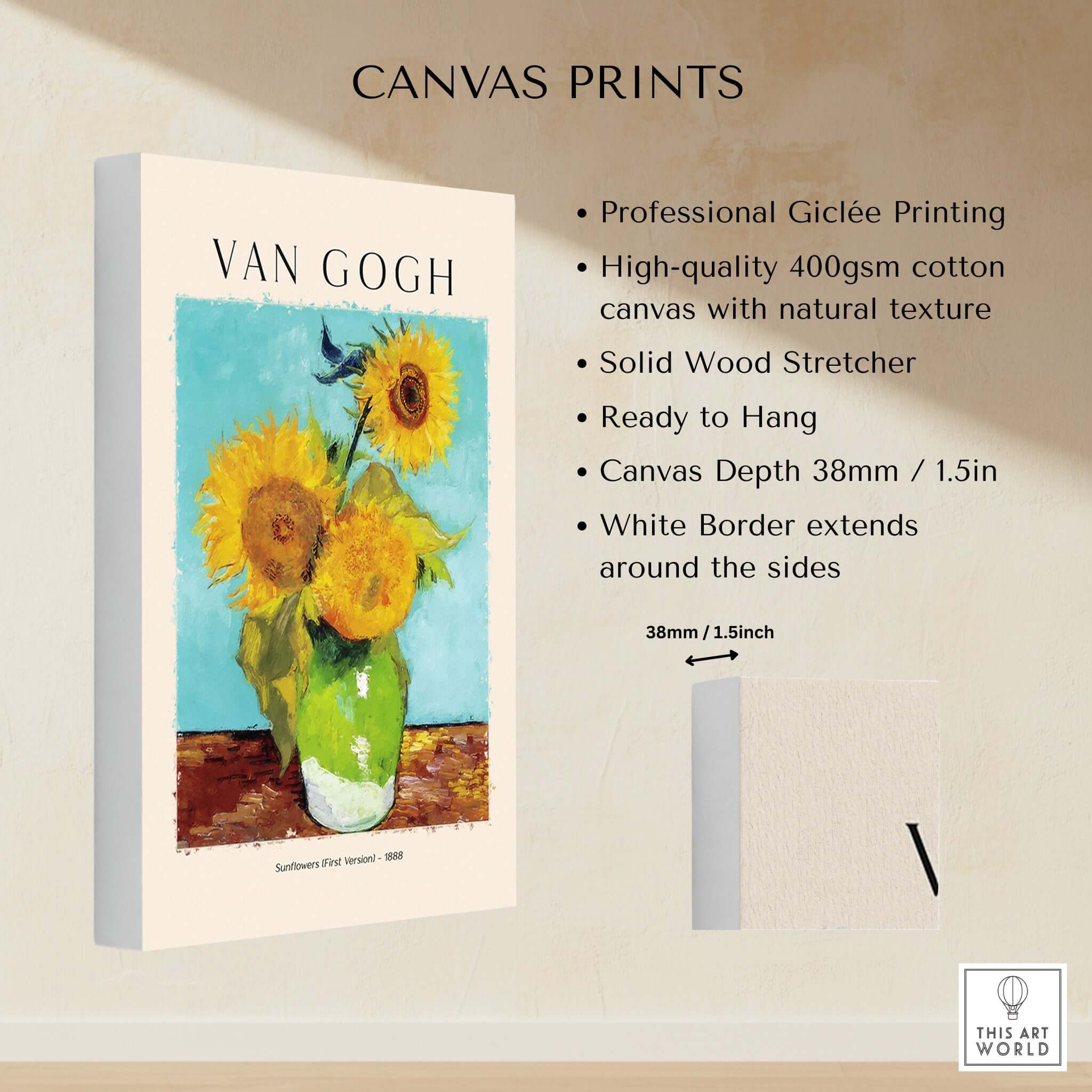 van Gogh Sunflowers Print - Sunflower Wall Art showcasing professional Giclée printing on high-quality canvas.