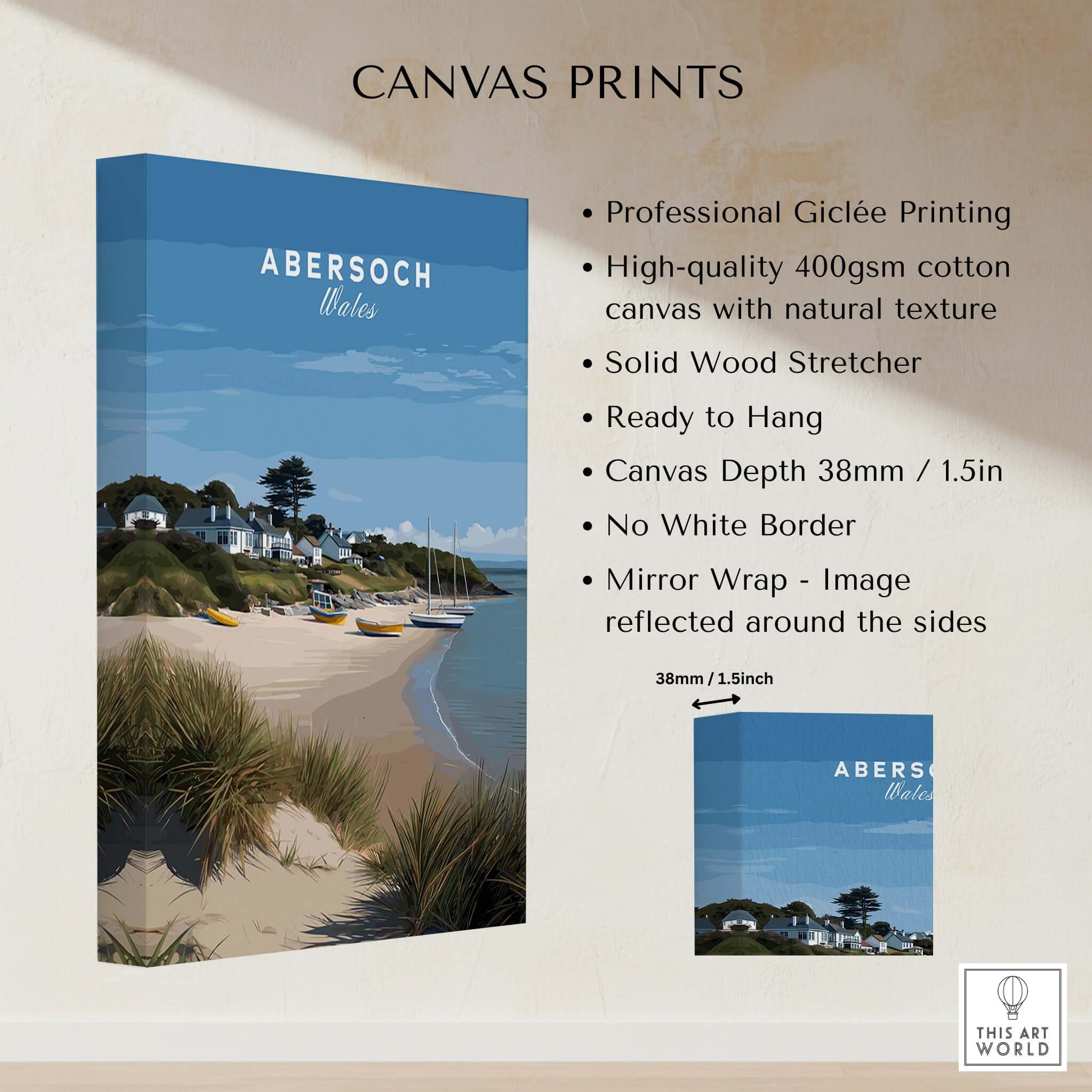 Abersoch Llyn Peninsula Boating Scene Canvas Print | Welsh Seaside Home Decor detailed product features and specifications.