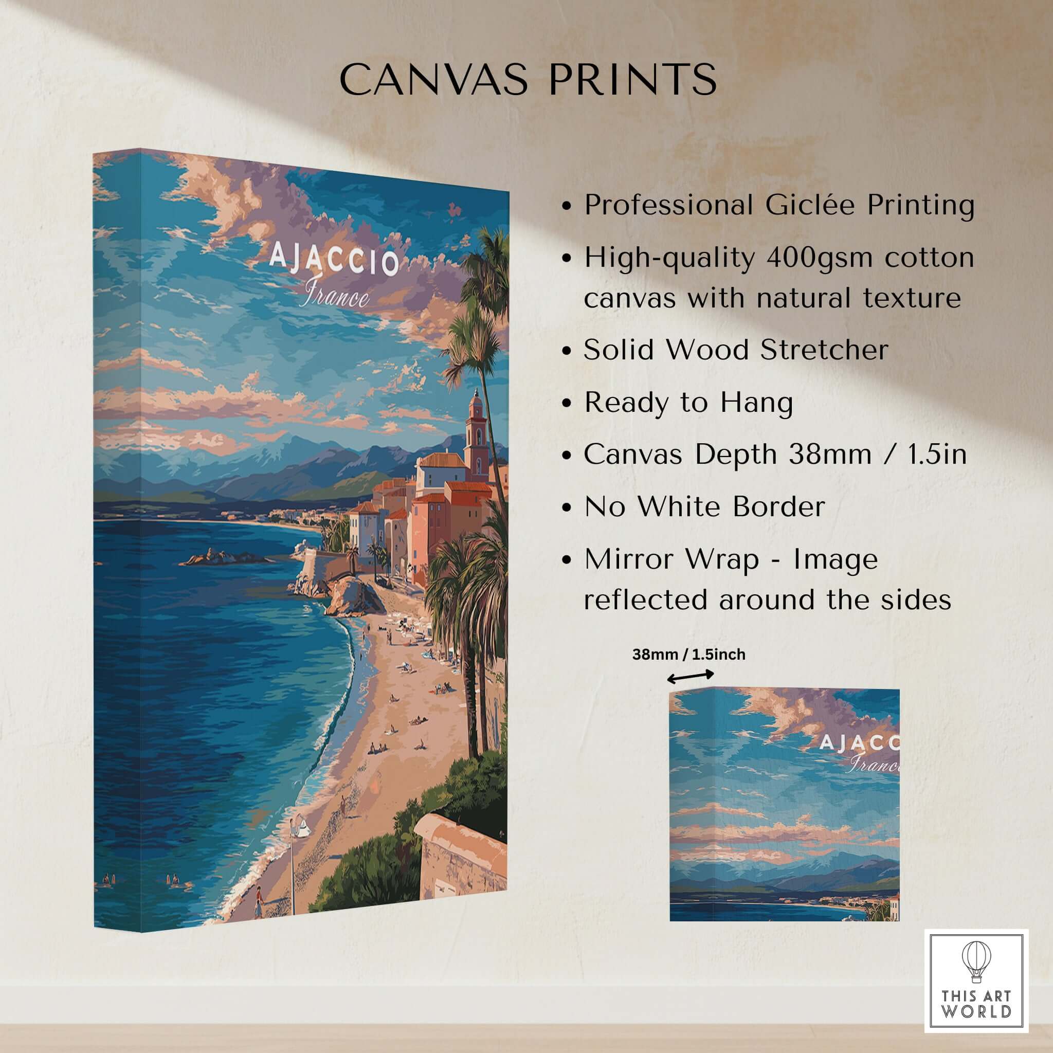 Ajaccio Canvas Print | French Travel Wall Decor showcasing Mediterranean scenery and quality giclée printing.