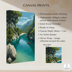 Albania Canvas Art Print showcasing picturesque mountain and river scenery with vibrant colors.