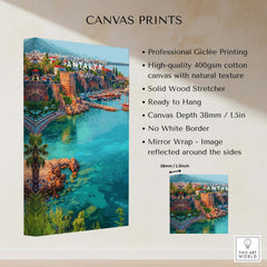 Antalya Marina and Red Tower Canvas Print | Turkish Coastal Wall Decor showcasing vibrant colors and features of Antalya.