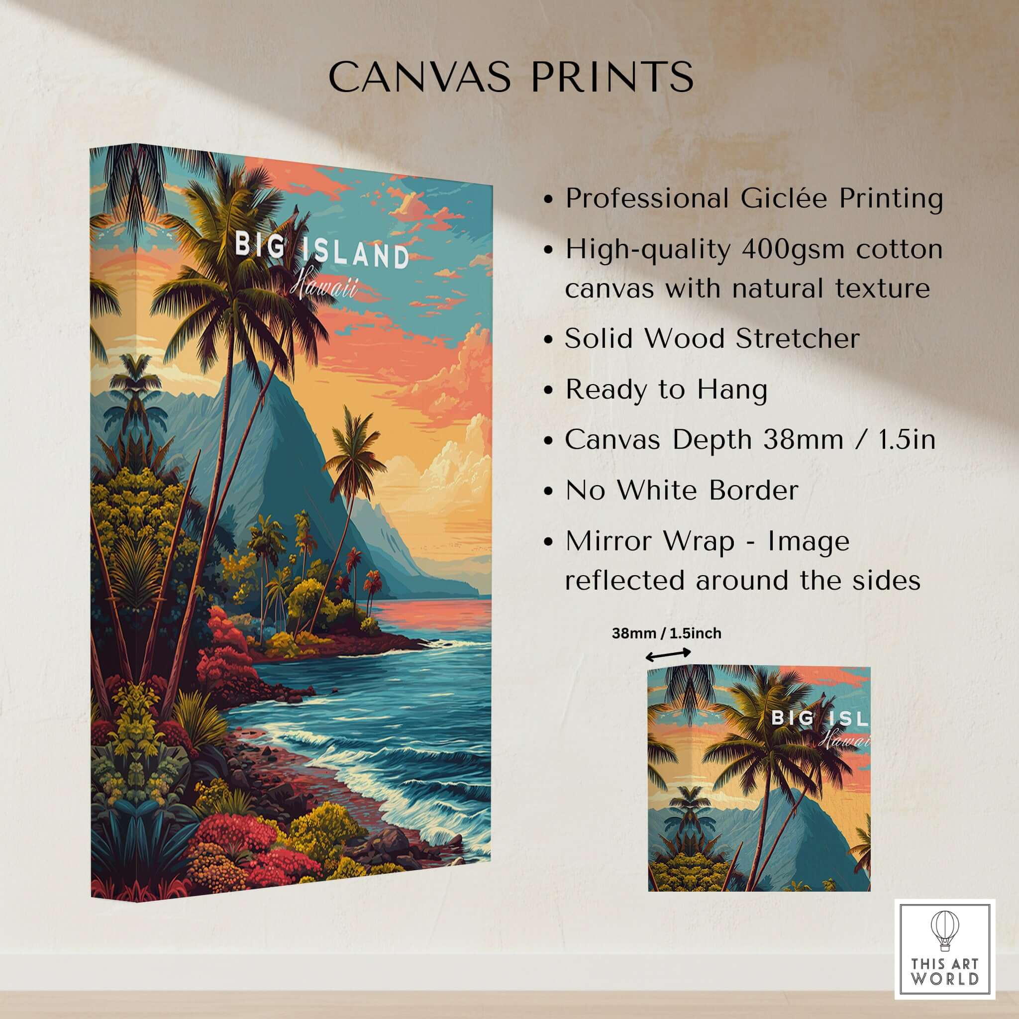 Big Island Hawaii Kona Coast Canvas Art Print | Vibrant Hawaiian Wall Art showcasing vibrant colors and professional giclée quality.