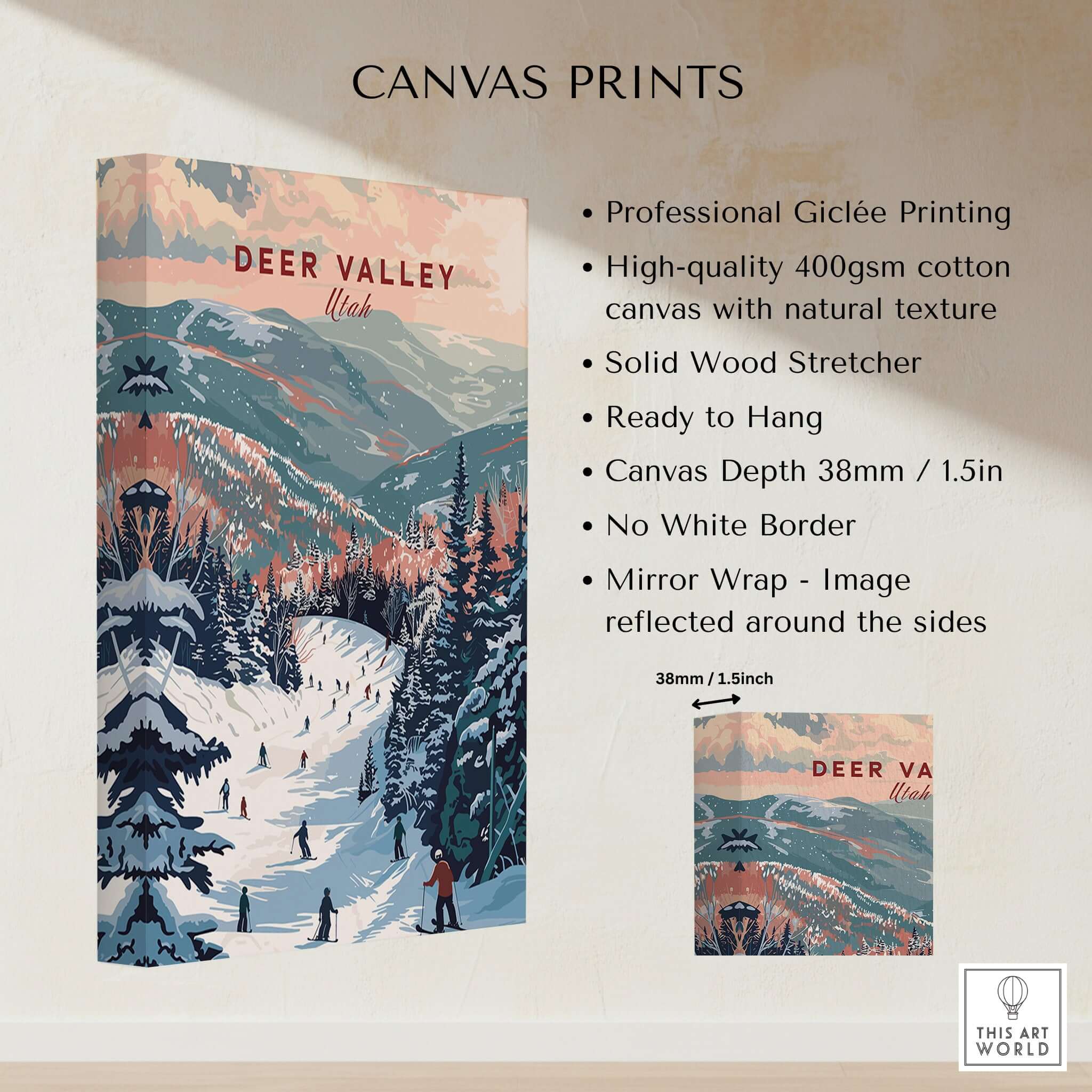 Deer Valley Ski Print - Utah canvas print showcasing the thrilling slopes of Deer Valley, perfect wall art for adventure lovers.