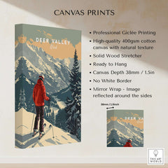 Deer Valley Print Utah canvas print featuring ski scene and mountains, ready to hang, high-quality giclée printing.