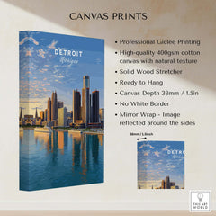 Detroit Riverfront Sunset View Print | Modern US City Wall Decor featuring stunning giclée print on canvas.