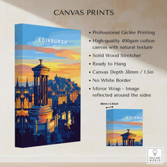 Edinburgh Travel Print, showcasing Giclée printing on canvas with vibrant colors and ready to hang design.
