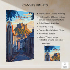 Edinburgh Wall Art featuring a beautiful castle and sunset, a stunning addition to any room decor.