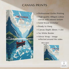 Fjords Wall Art Norway showcasing a serene landscape with a canoe in Norwegian fjords, perfect for home decor.