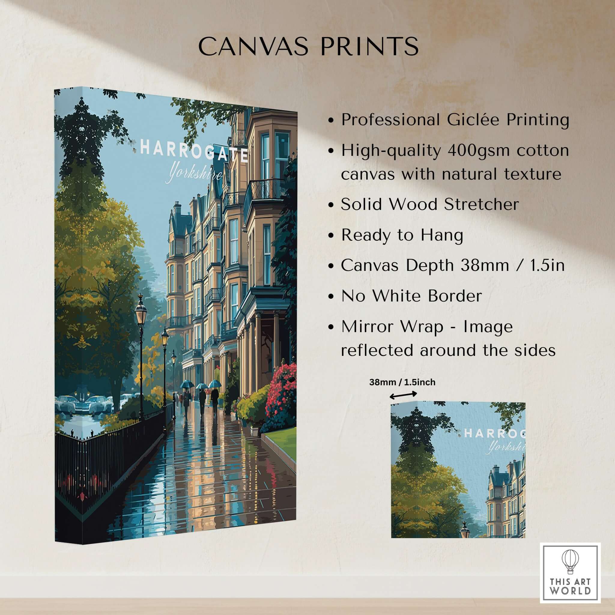 Harrogate Classic British Town Scene Print | English Architecture Wall Art on high-quality canvas.
