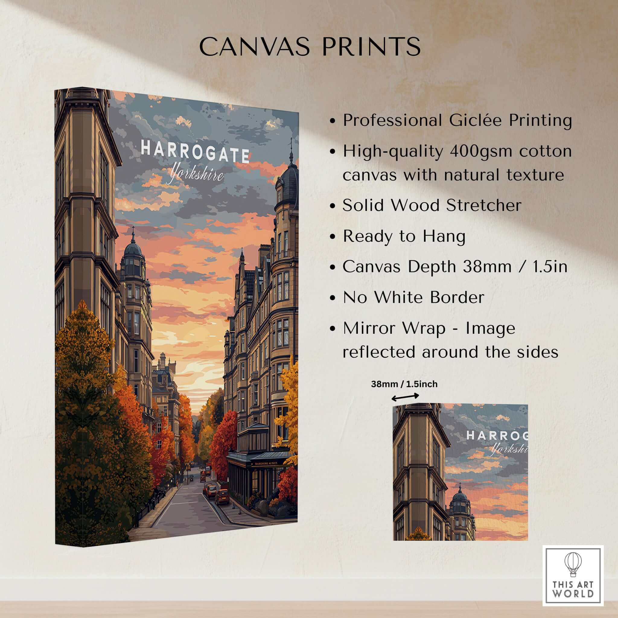 Harrogate Print | English Travel Wall Decor showcasing vibrant streets and historic architecture of Harrogate.