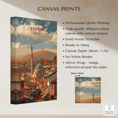 Kosovo Balkan City Rooftops Canvas Print | European Travel Wall Decor showcasing Giclée printing detail and vibrant architecture.