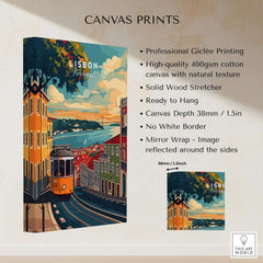 Lisbon Travel Print showcasing vibrant streets and iconic landmarks of Lisbon in high-quality giclée on canvas.